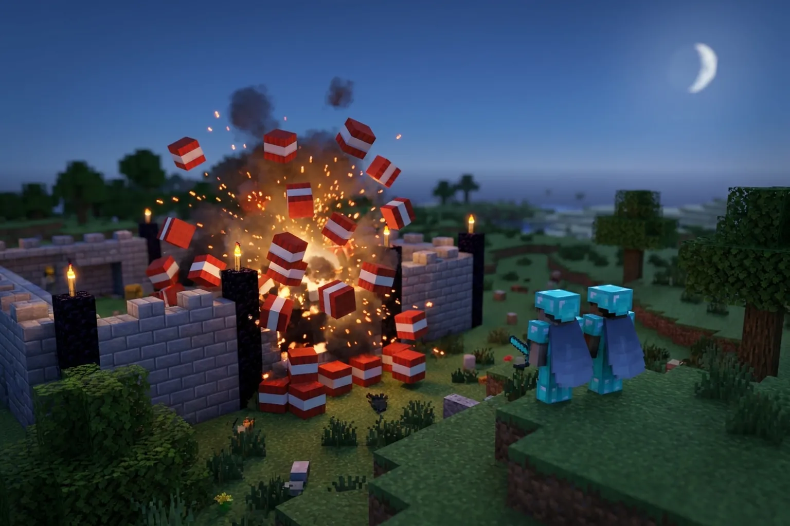 Гриферский рейд с динамитом на базу в стиле Minecraft